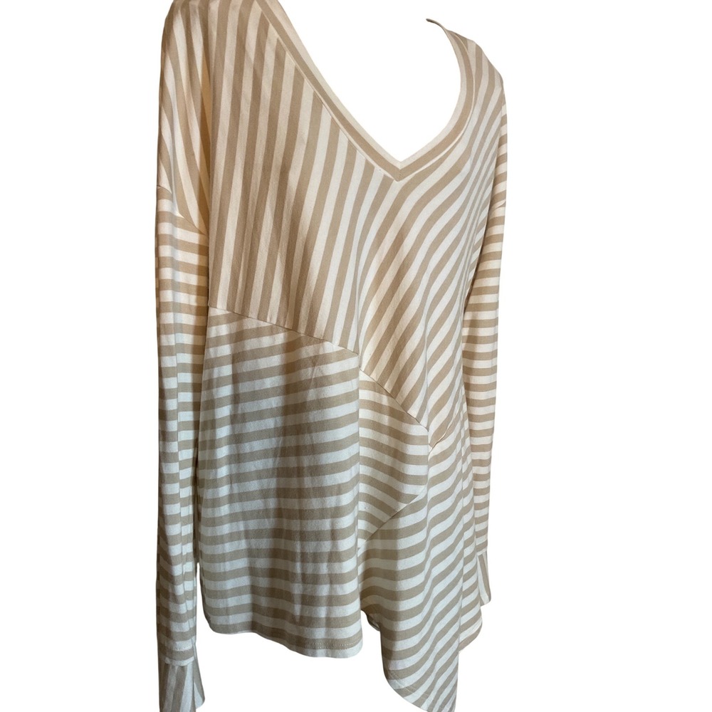 Southcott Striped V Neck Long‎ Sleeve Tunic Top Size 4 Beige White
